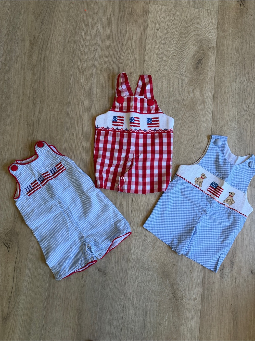 Stitchy Fish Americana Bundle Set of 3 Baby Boys Patriotic Rompers - 3 mos
